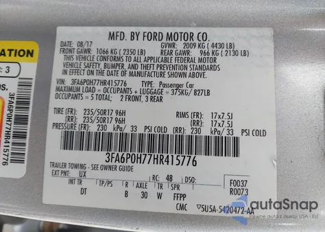 2017 Ford Fusion Se z USA, uszkodzony, nr VIN 3FA6P0H77HR415776